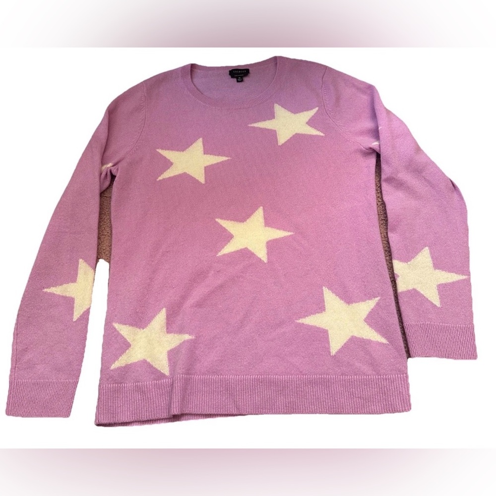 Talbots women's winter sweater 100% Cashmere purple white stars Medium Soft